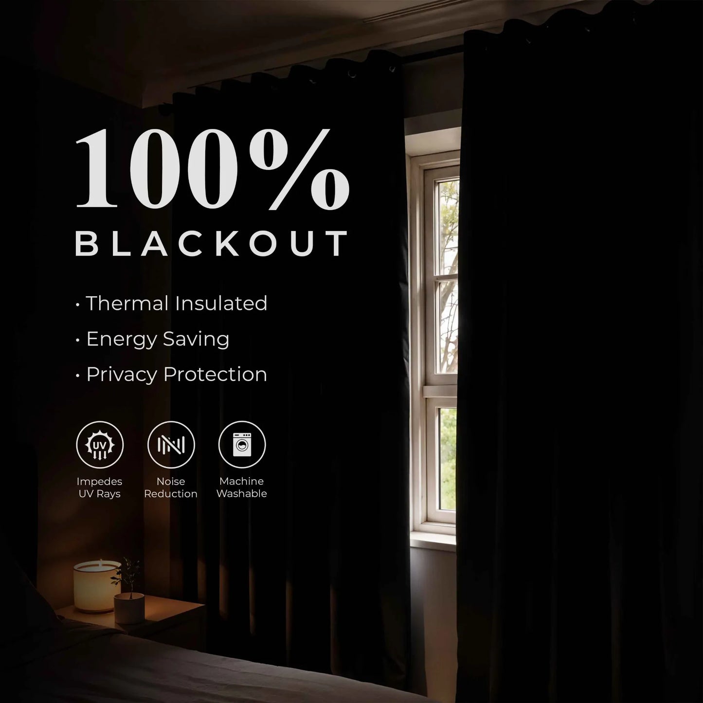 Neal 100% Blackout Machine Washable Grommet Curtains. Set of 2 Panels