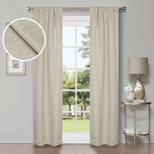 Linen Washable Room Darkening Blackout Curtains. Set of 2