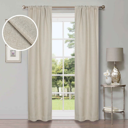Linen Washable Room Darkening Blackout Curtains. Set of 2