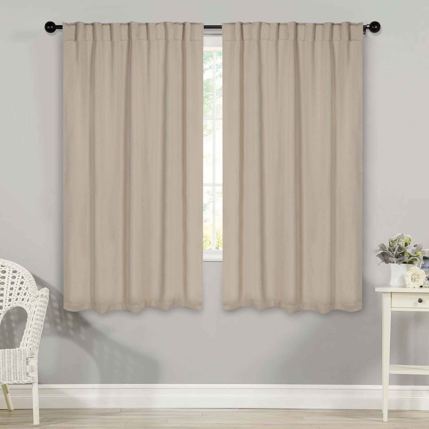 Solid Room Darkening Blackout Curtain Panels. Back Tabs. Set of 2