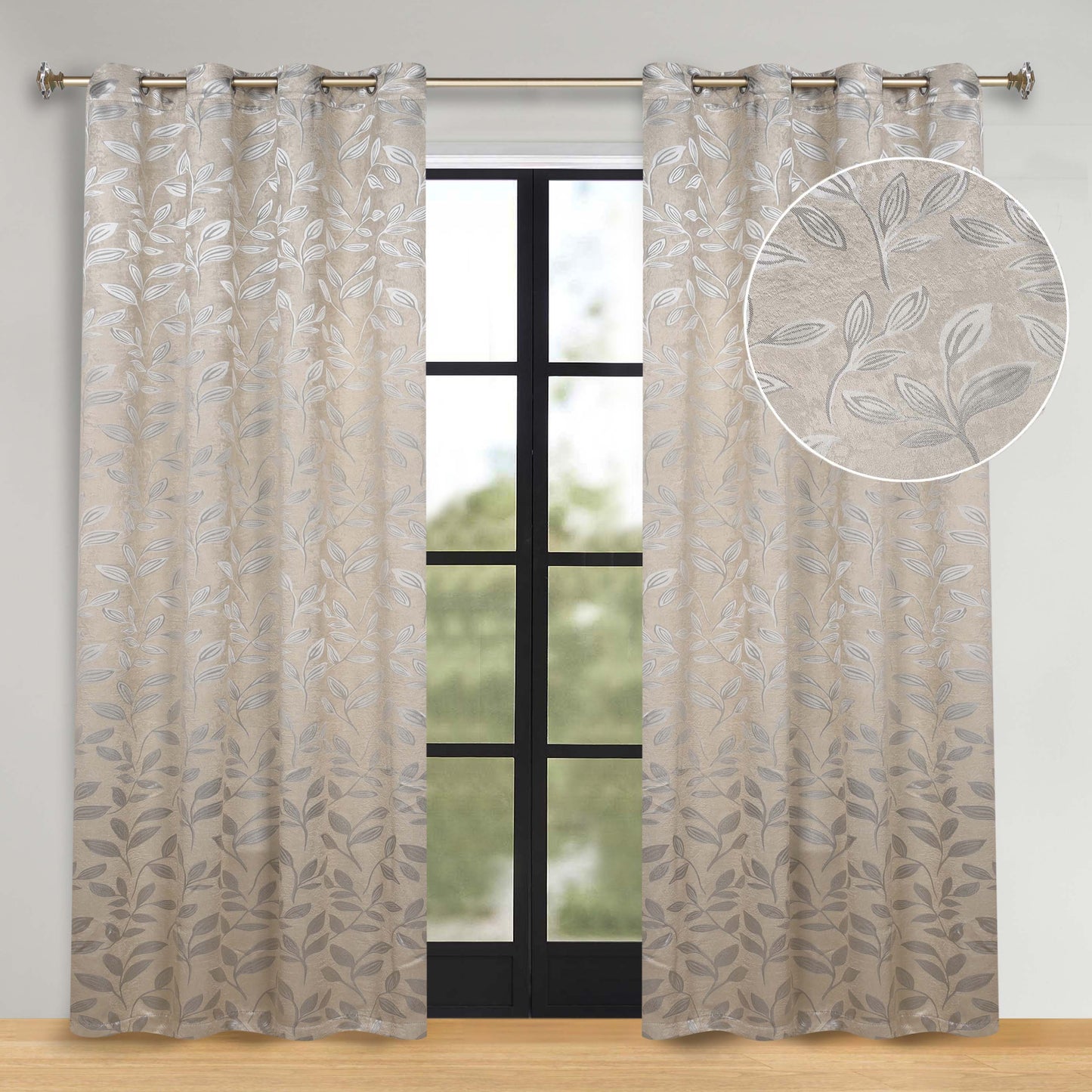 Leaves Room Darkening Washable Blackout Curtain Panels. Set of 2