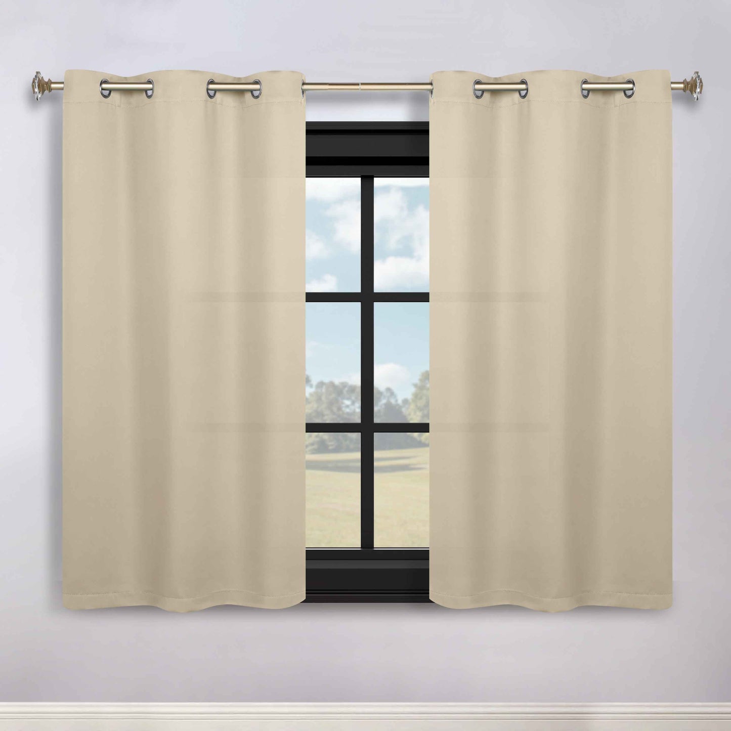 Classic Modern Solid Room Darkening Blackout Curtain Panels. Set of 2