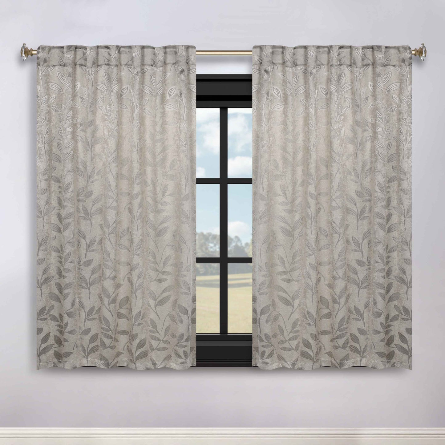 Leaves Room Darkening Back Tabs Blackout Curtain Panels. Set of 2
