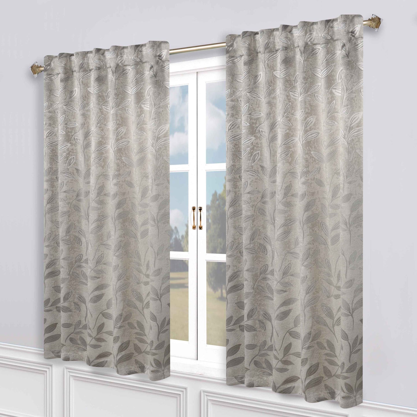 Leaves Room Darkening Back Tabs Blackout Curtain Panels. Set of 2