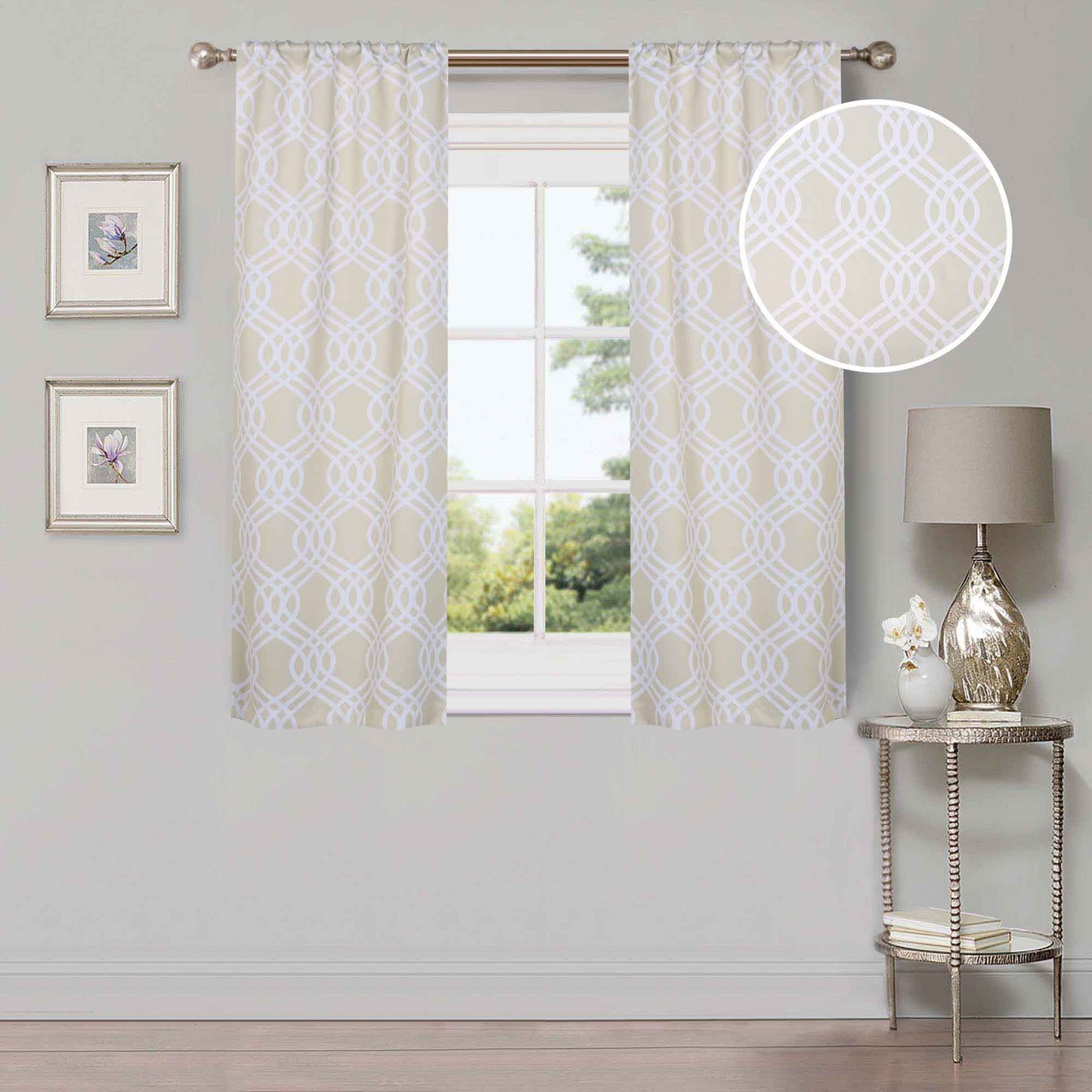 Ribbon Trellis Washable Room Darkening Blackout Curtains. Set of 2