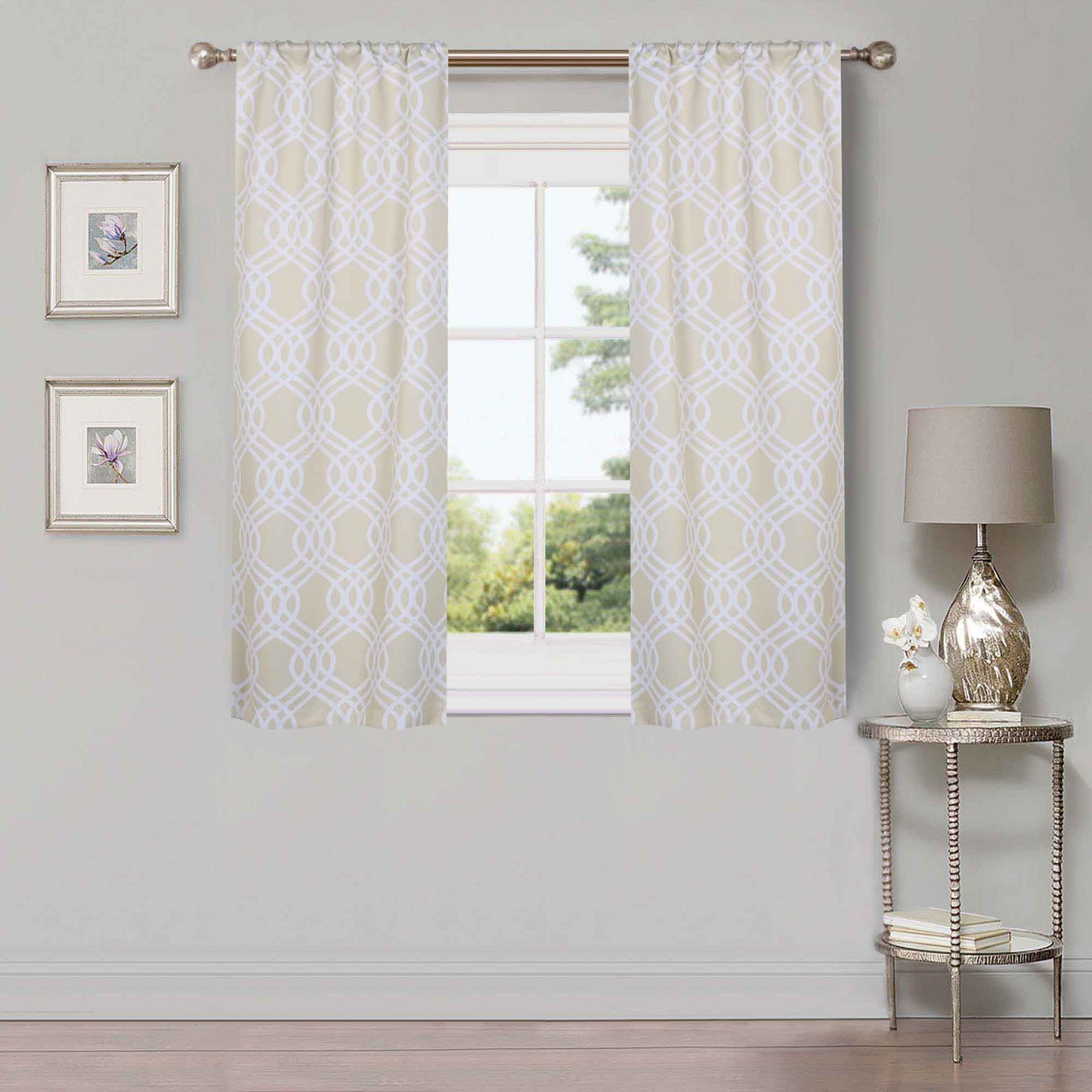 Ribbon Trellis Washable Room Darkening Blackout Curtains. Set of 2