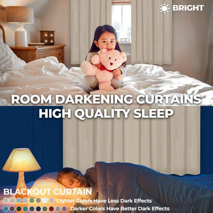 Solid Machine Washable Room Darkening Blackout Curtains. Set of 2