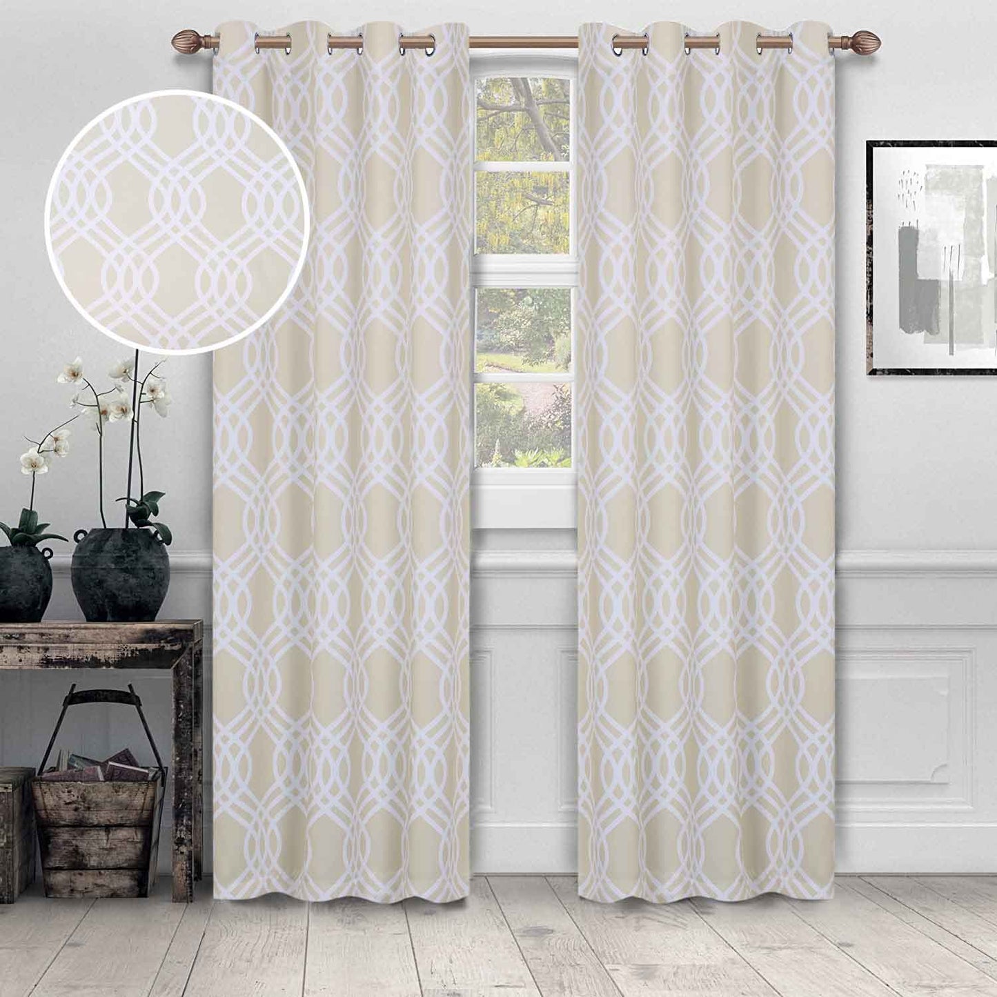 Ribbon Trellis Washable Room Darkening Blackout Curtains. Set of 2