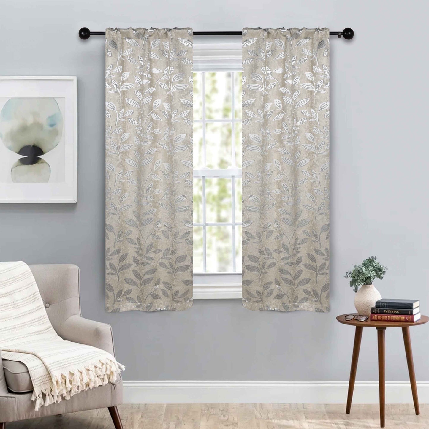 Leaves Room Darkening Washable Blackout Curtain Panels. Set of 2