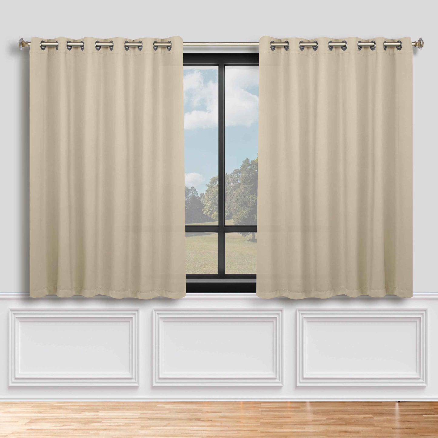 Classic Modern Solid Room Darkening Blackout Curtain Panels. Set of 2