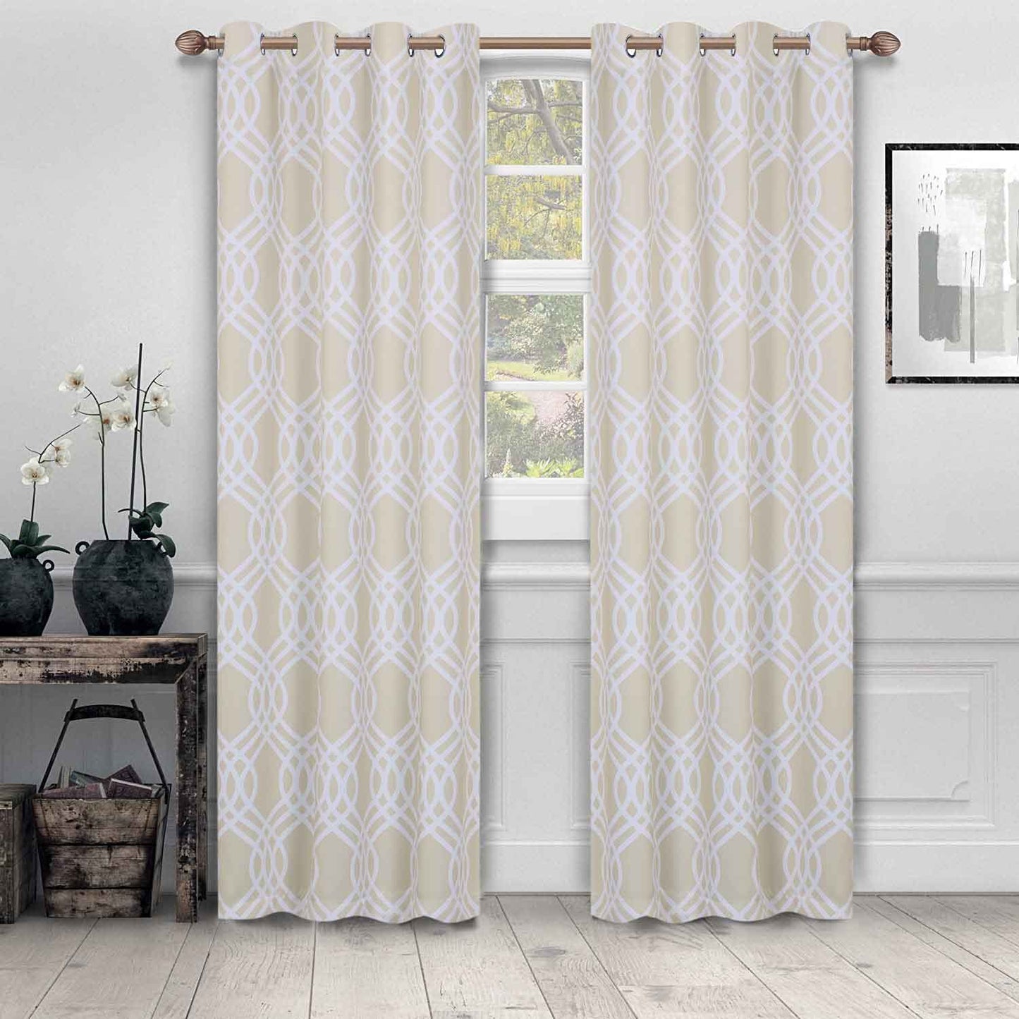 Ribbon Trellis Washable Room Darkening Blackout Curtains. Set of 2