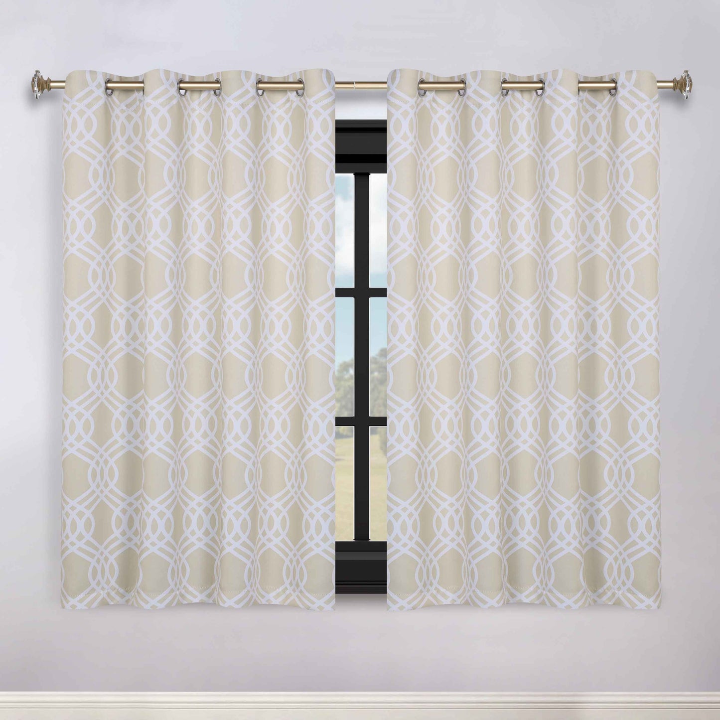 Ribbon Trellis Washable Room Darkening Blackout Curtains. Set of 2