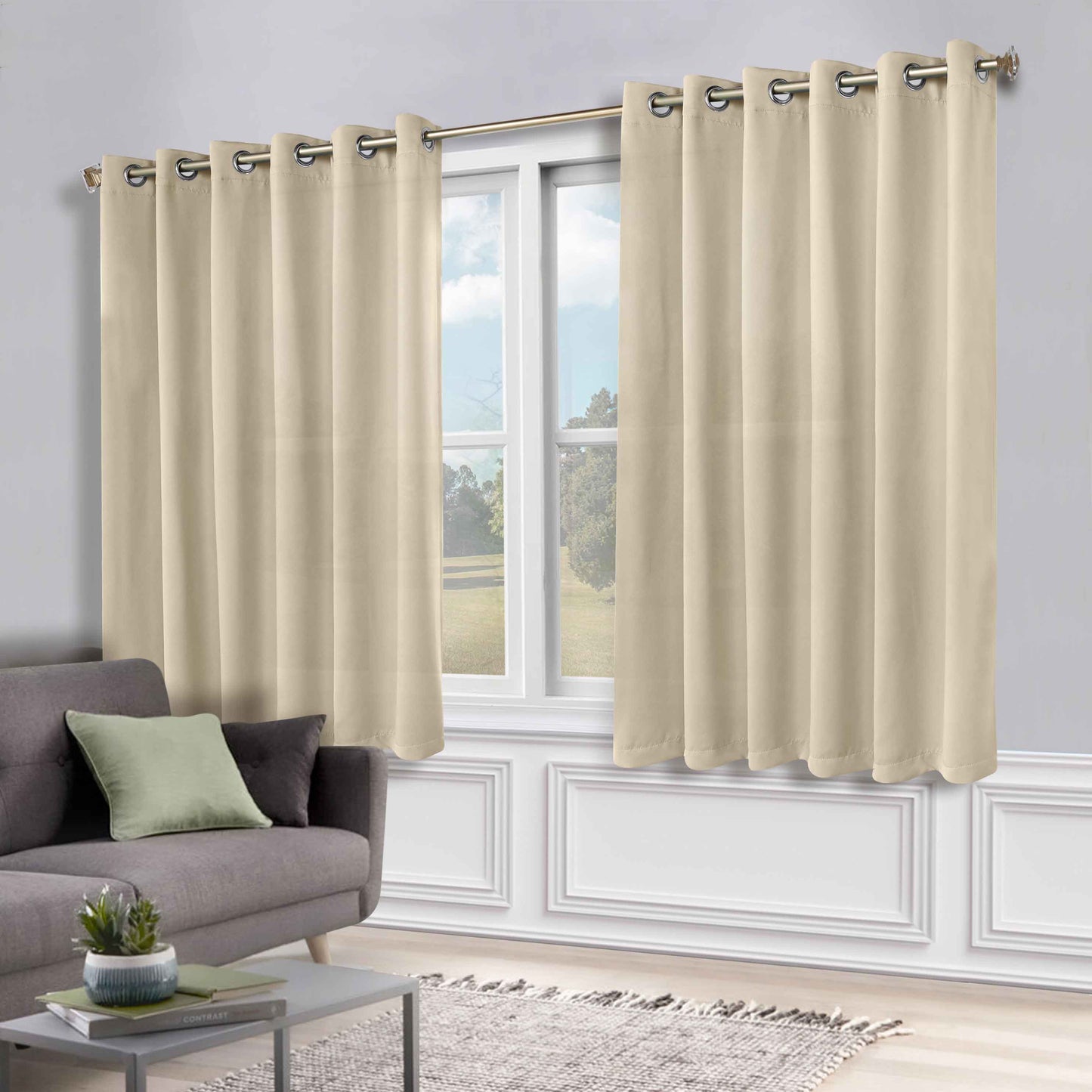 Classic Modern Solid Room Darkening Blackout Curtain Panels. Set of 2
