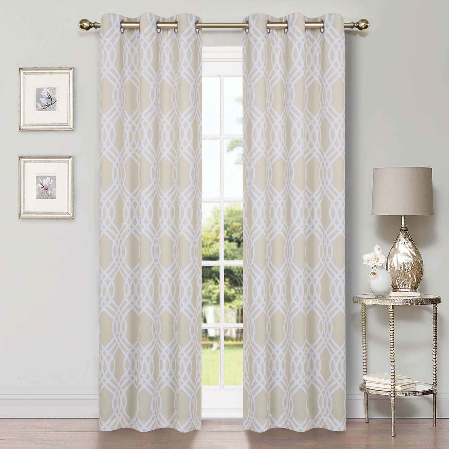 Ribbon Trellis Washable Room Darkening Blackout Curtains. Set of 2
