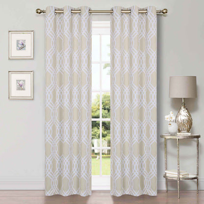 Ribbon Trellis Washable Room Darkening Blackout Curtains. Set of 2