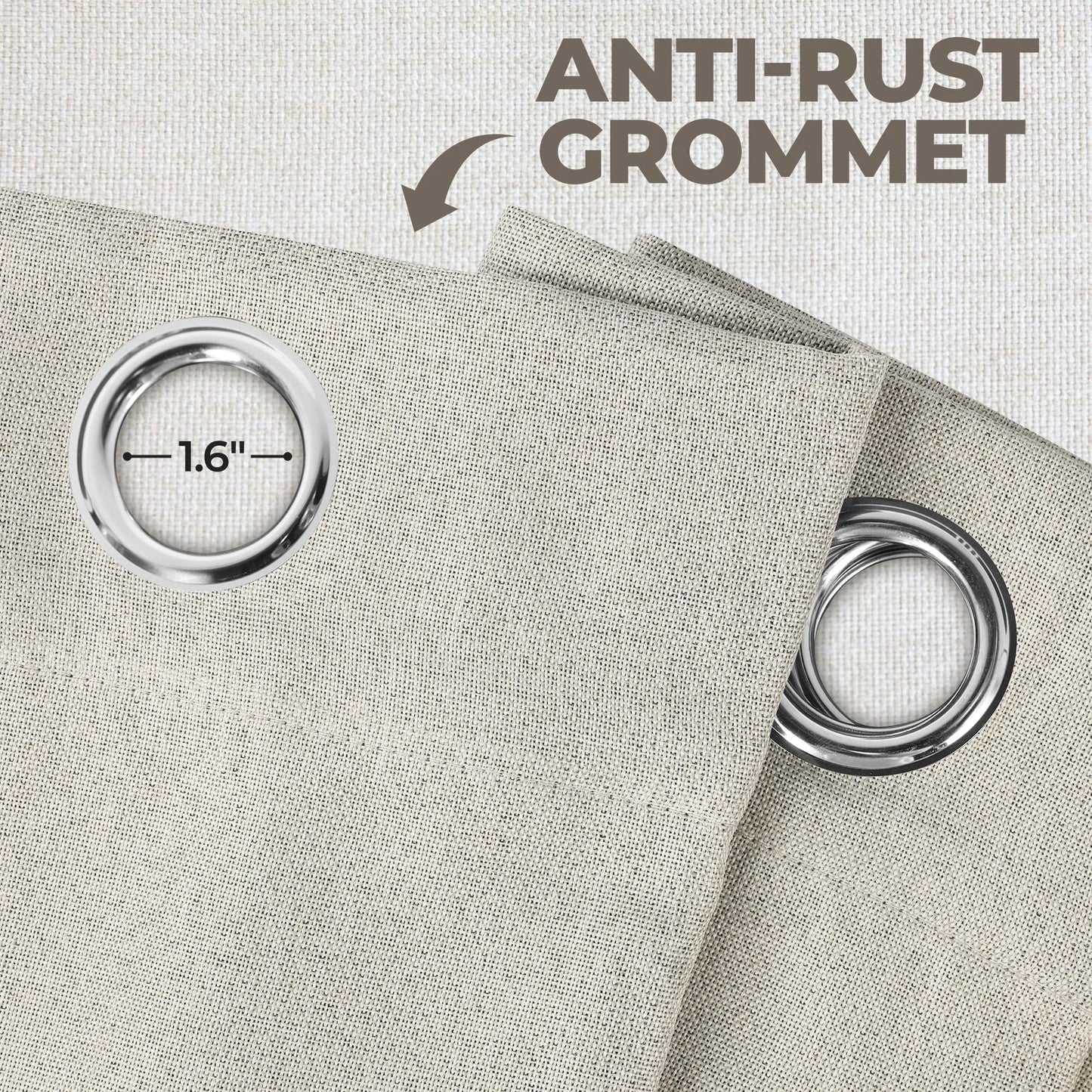 Linen Pattern Washable Room Darkening Blackout Curtains. Set of 2