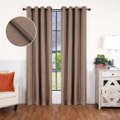 Linen Pattern Washable Room Darkening Blackout Curtains. Set of 2