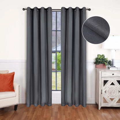 Linen Pattern Washable Room Darkening Blackout Curtains. Set of 2