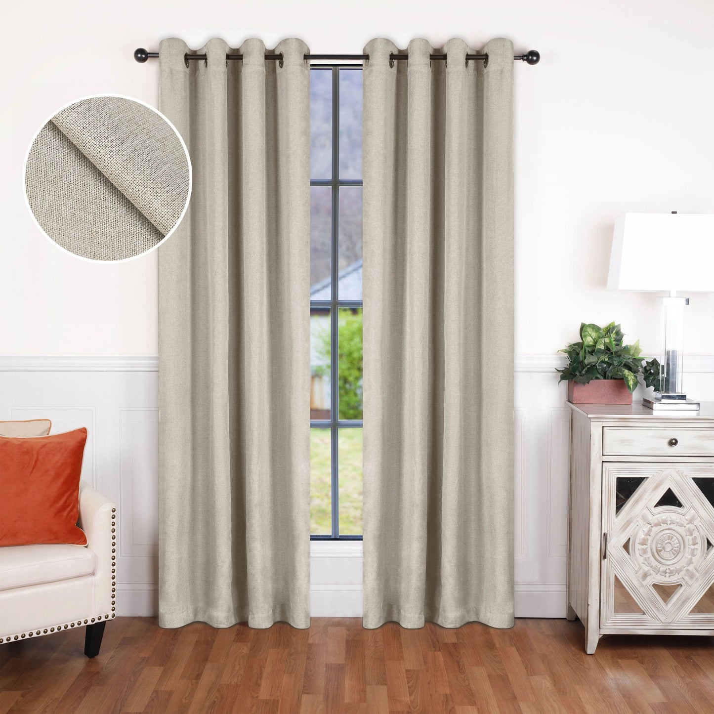 Linen Washable Room Darkening Blackout Curtains. Set of 2