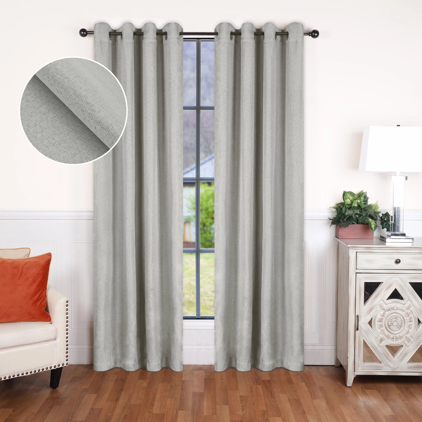 Linen Washable Room Darkening Blackout Curtains. Set of 2