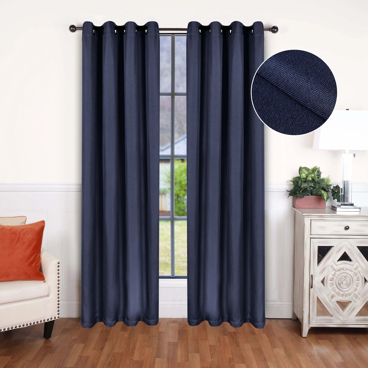 Linen Pattern Washable Room Darkening Blackout Curtains. Set of 2