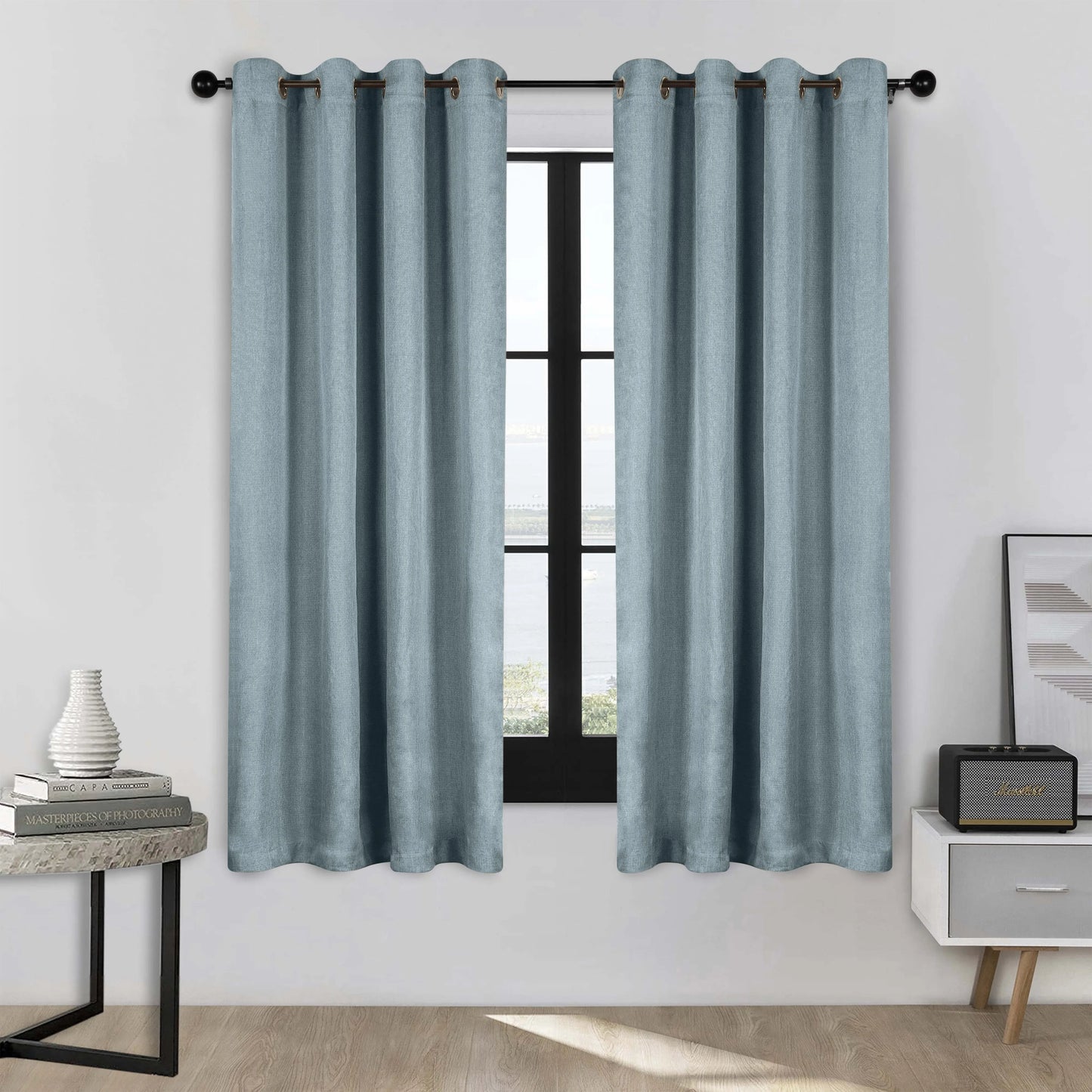 Linen Pattern Washable Room Darkening Blackout Curtains. Set of 2