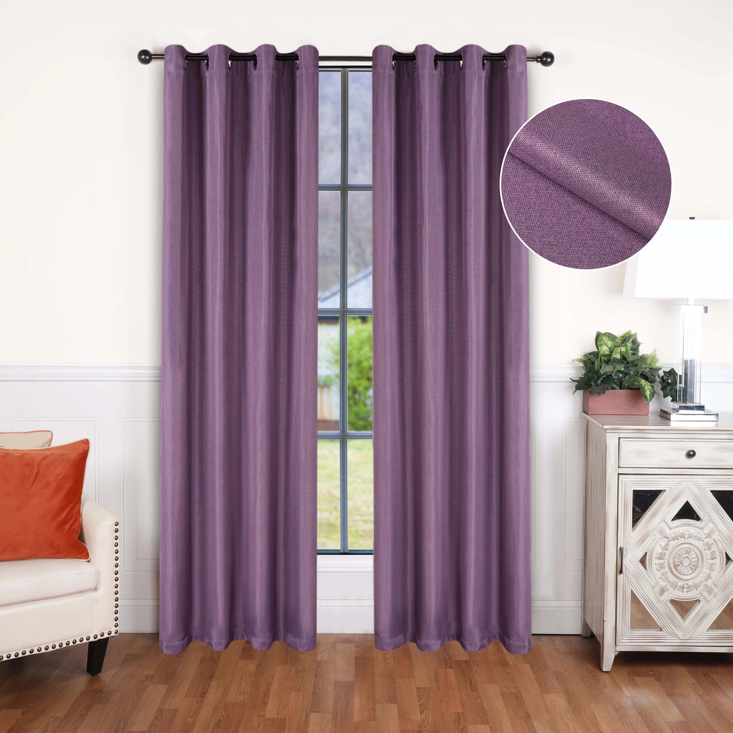 Linen Pattern Washable Room Darkening Blackout Curtains. Set of 2