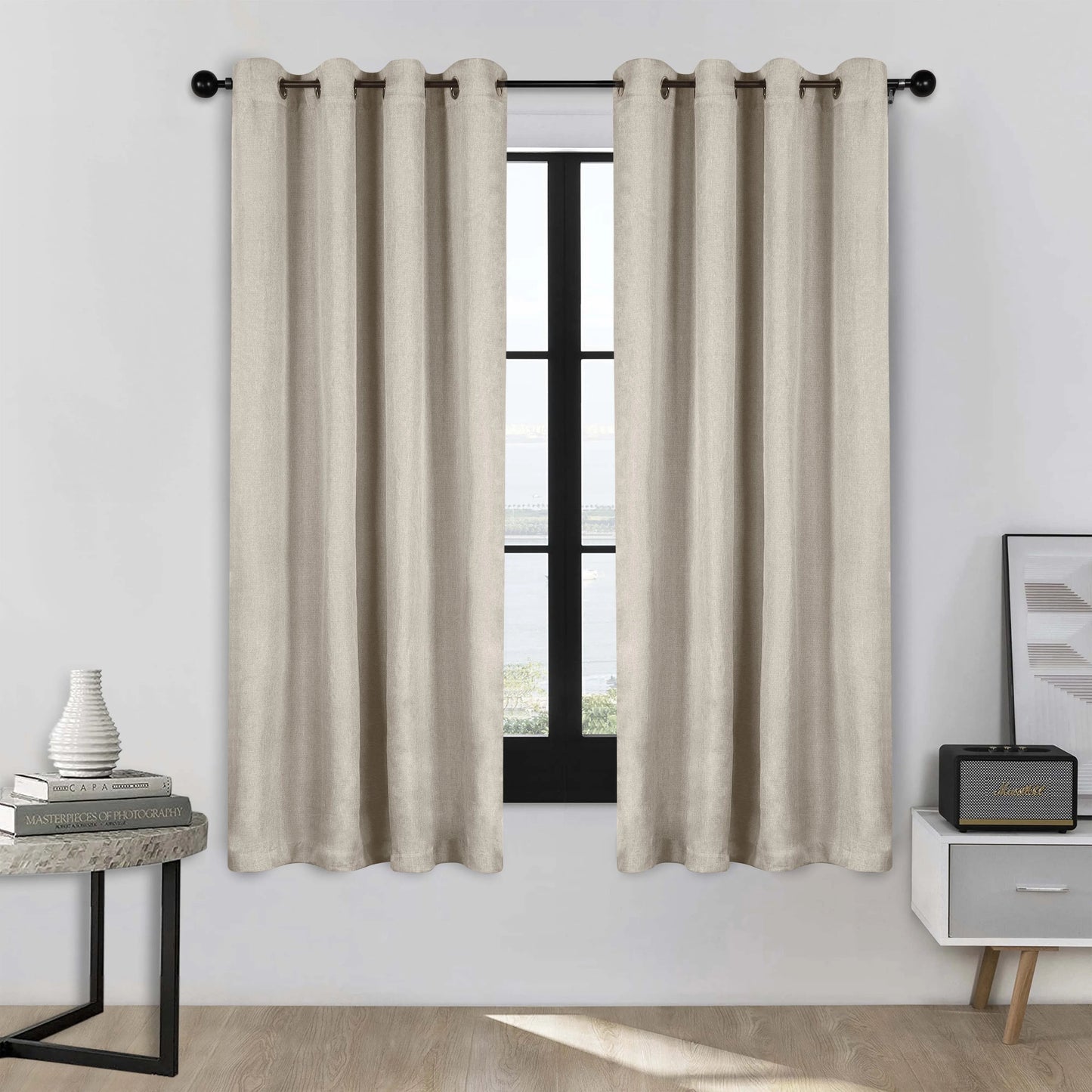 Linen Washable Room Darkening Blackout Curtains. Set of 2