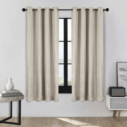 Linen Washable Room Darkening Blackout Curtains. Set of 2
