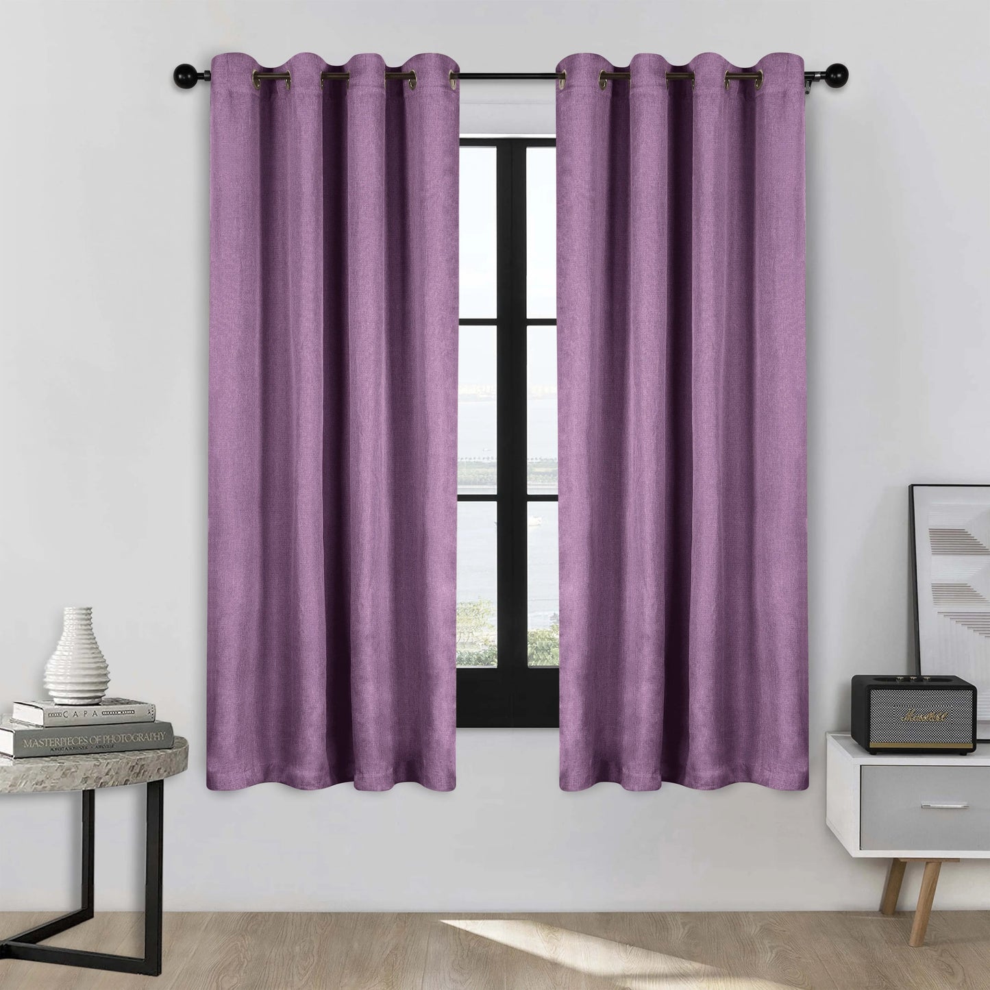 Linen Pattern Washable Room Darkening Blackout Curtains. Set of 2