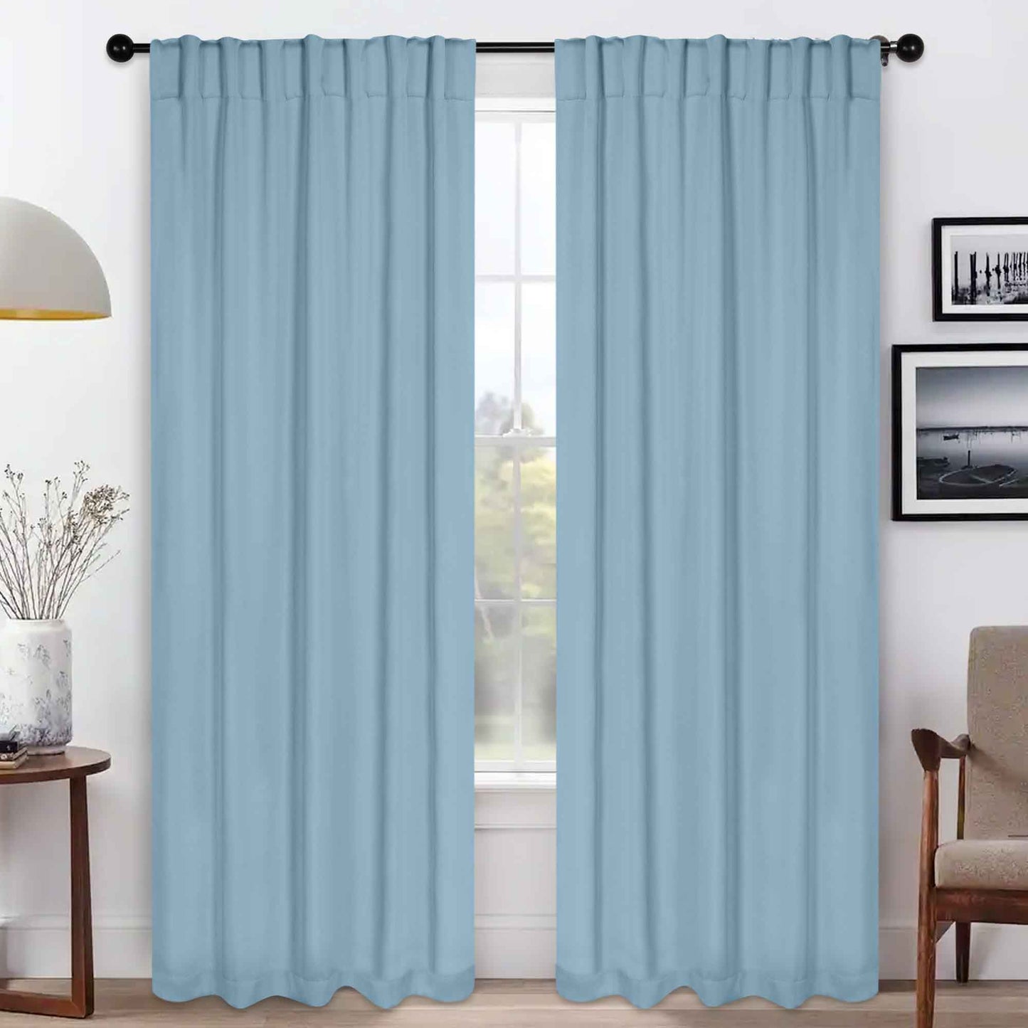 Solid Room Darkening Blackout Curtain Panels. Back Tabs. Set of 2
