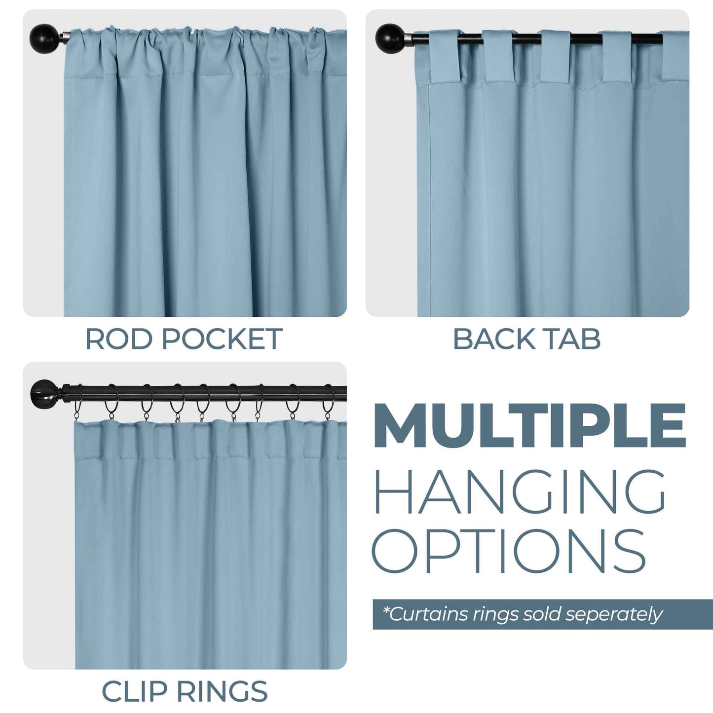 Solid Room Darkening Blackout Curtain Panels. Back Tabs. Set of 2
