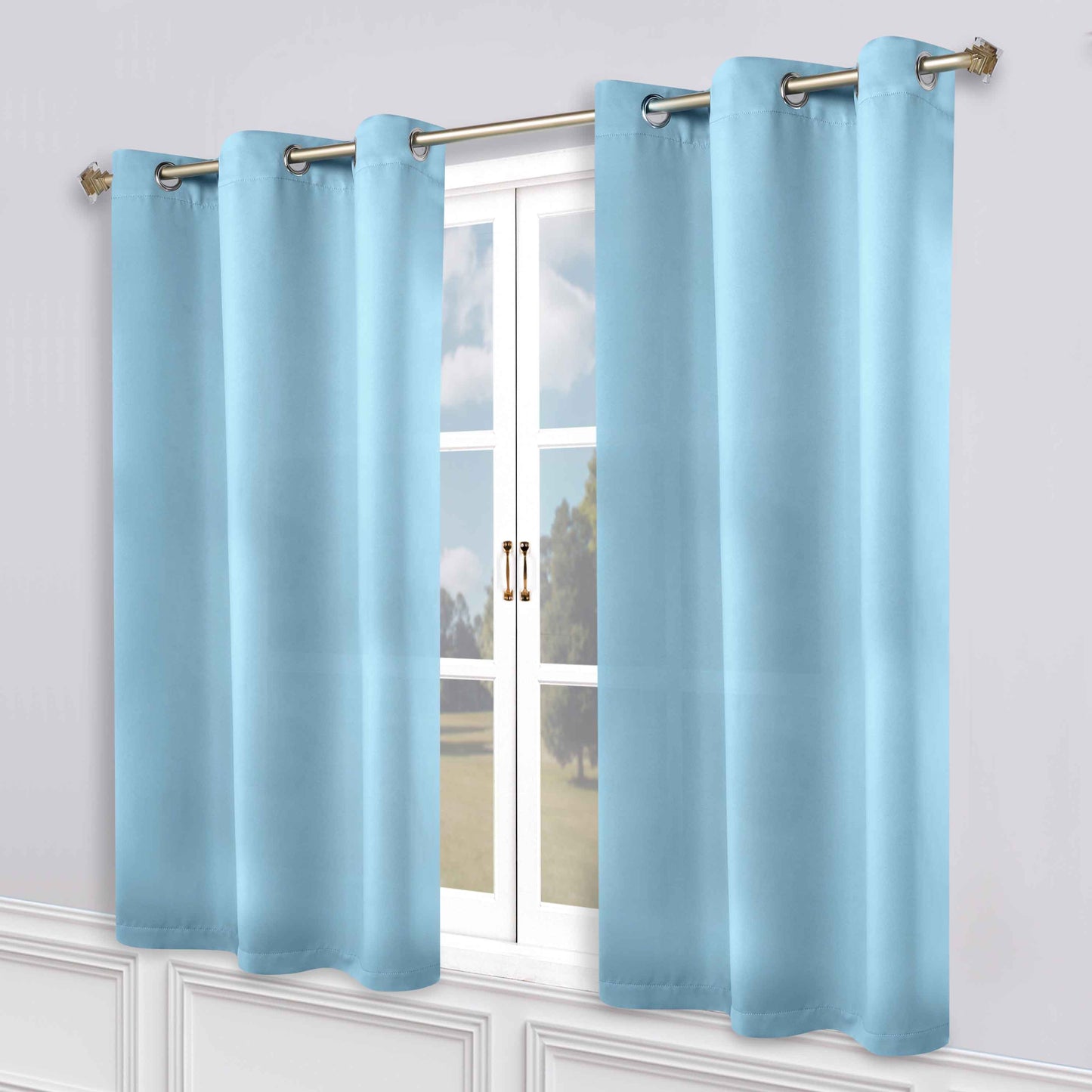 Classic Modern Solid Room Darkening Blackout Curtain Panels. Set of 2