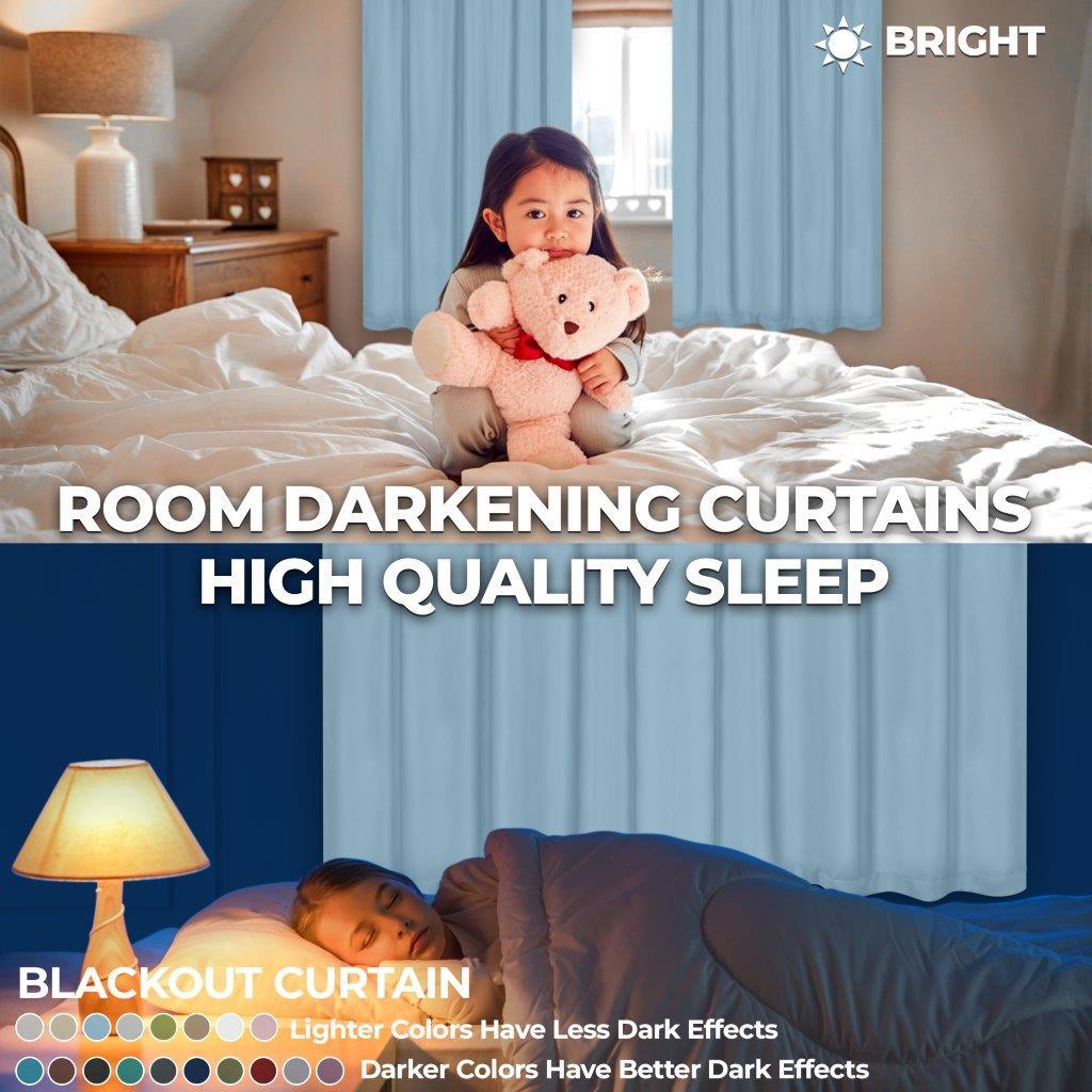 Solid Machine Washable Room Darkening Blackout Curtains. Set of 2