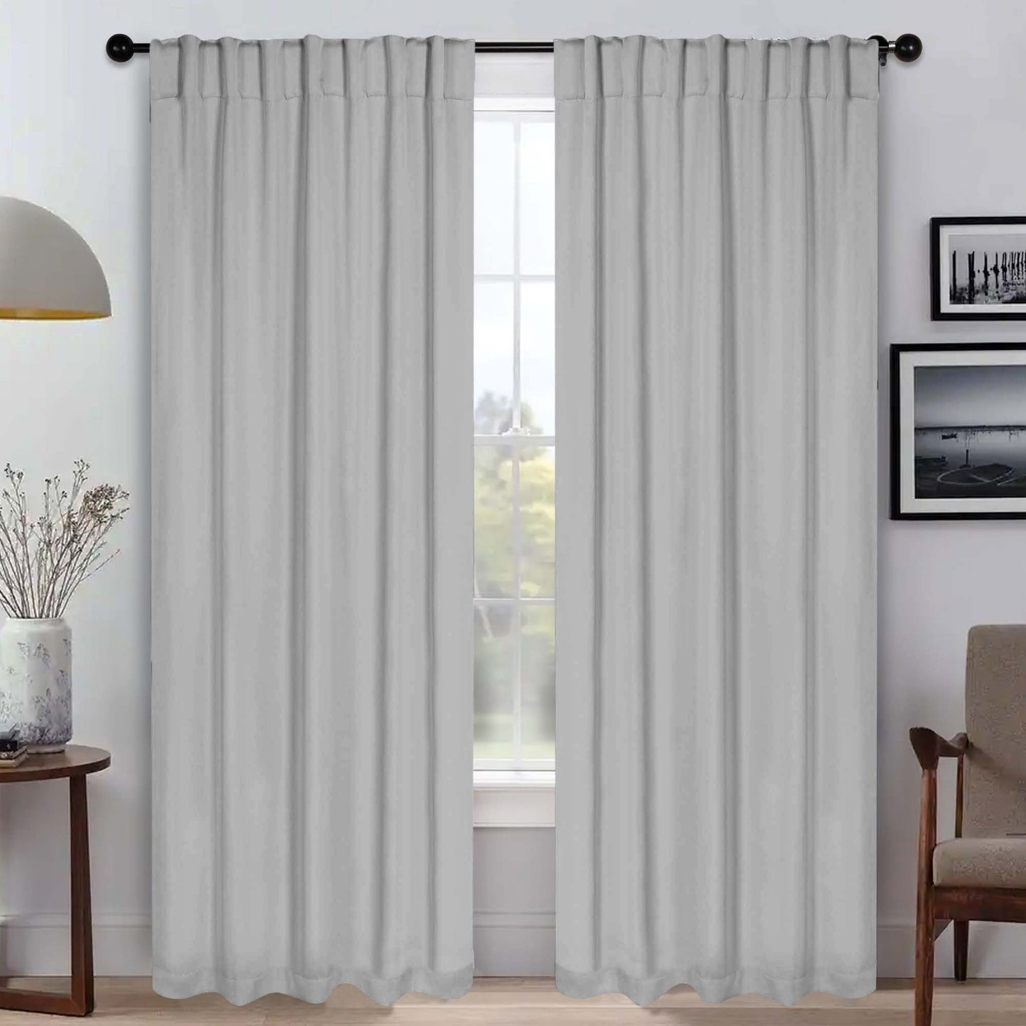 Solid Room Darkening Blackout Curtain Panels. Back Tabs. Set of 2