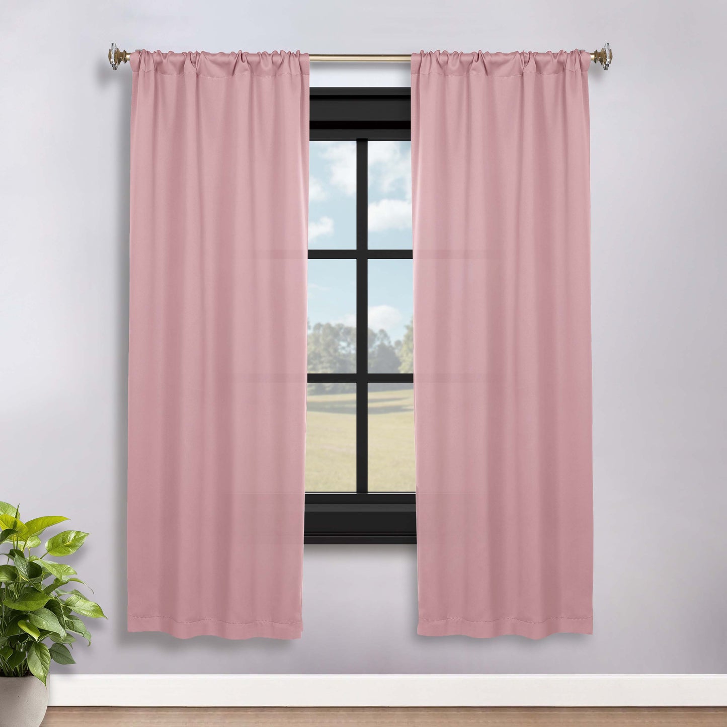 Solid Room Darkening Rod Pocket Blackout Curtain Panels. Set of 2