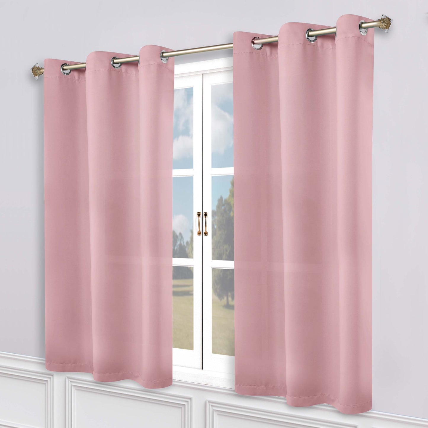 Classic Modern Solid Room Darkening Blackout Curtain Panels. Set of 2