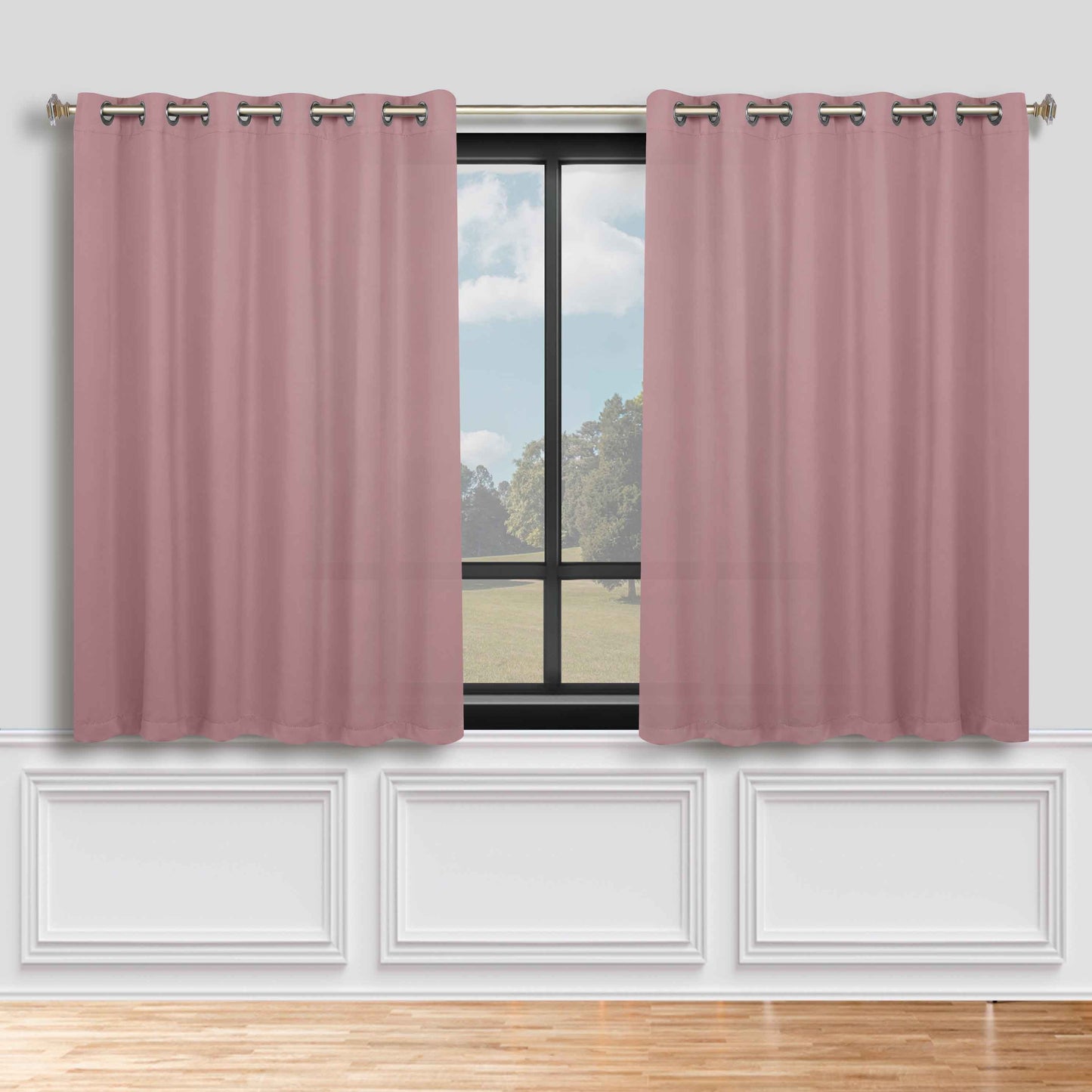 Classic Modern Solid Room Darkening Blackout Curtain Panels. Set of 2