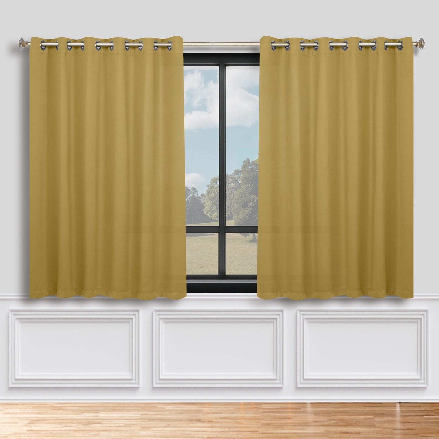 Classic Modern Solid Room Darkening Blackout Curtain Panels. Set of 2