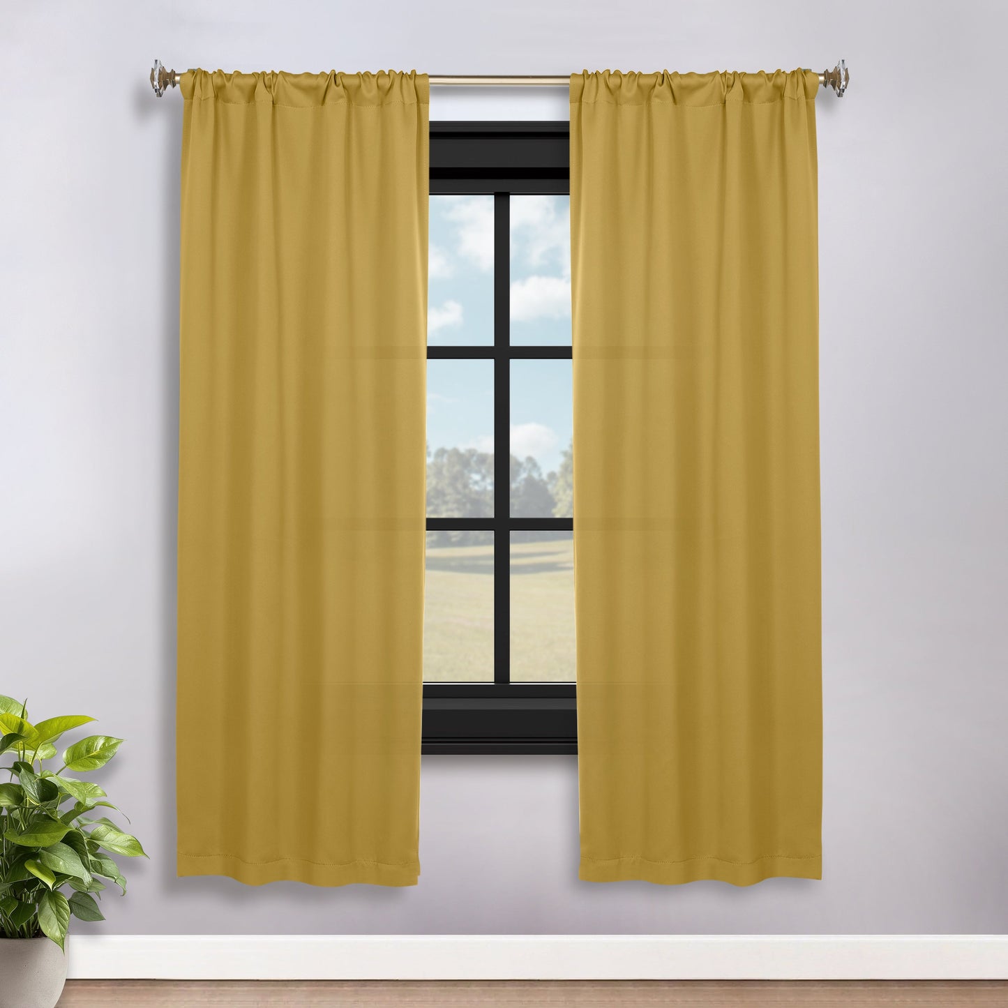 Solid Room Darkening Rod Pocket Blackout Curtain Panels. Set of 2