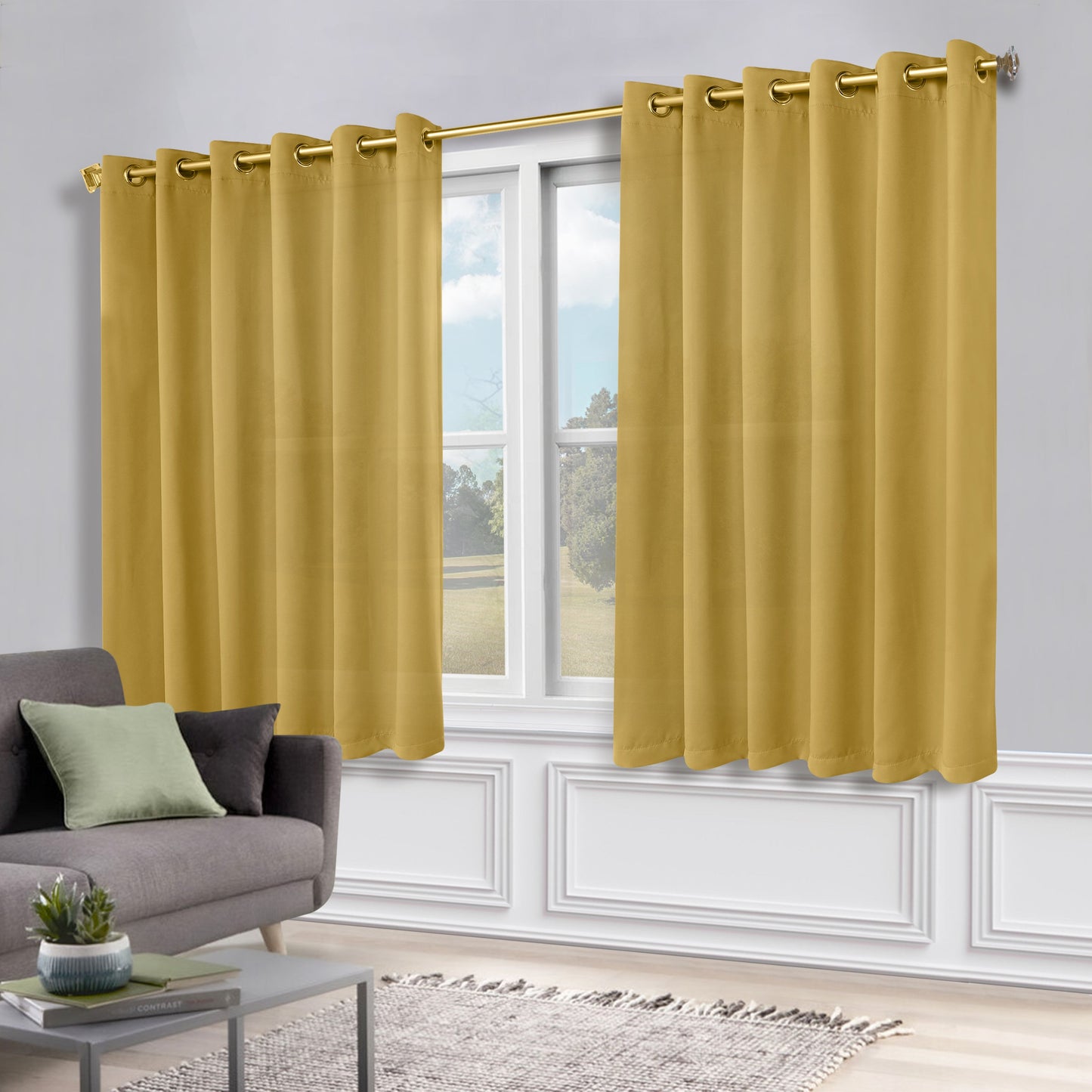 Classic Modern Solid Room Darkening Blackout Curtain Panels. Set of 2