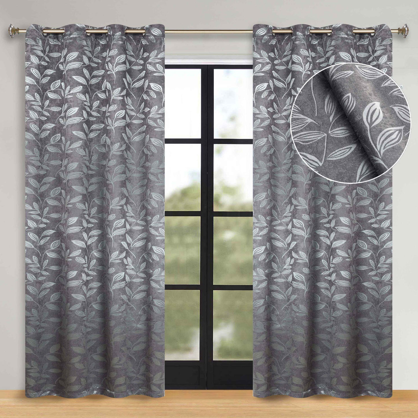Leaves Room Darkening Washable Blackout Curtain Panels. Set of 2