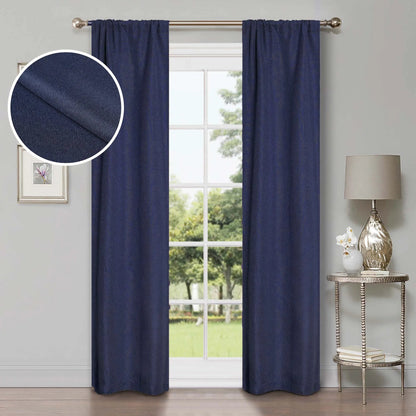Linen Pattern Washable Room Darkening Blackout Curtains. Set of 2