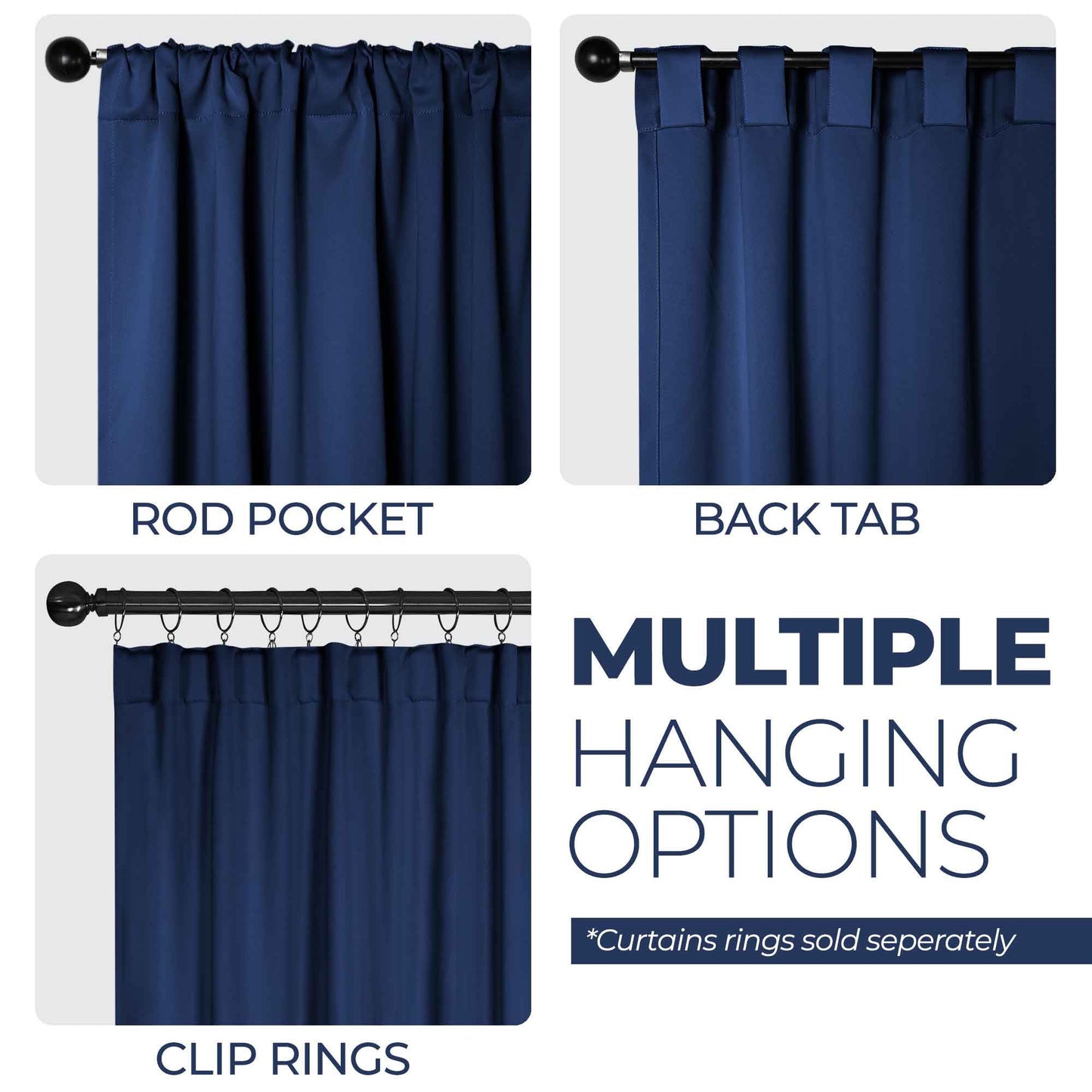 Solid Room Darkening Blackout Curtain Panels. Back Tabs. Set of 2