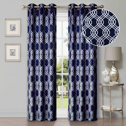Ribbon Trellis Washable Room Darkening Blackout Curtains. Set of 2