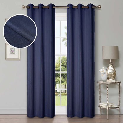 Linen Pattern Washable Room Darkening Blackout Curtains. Set of 2
