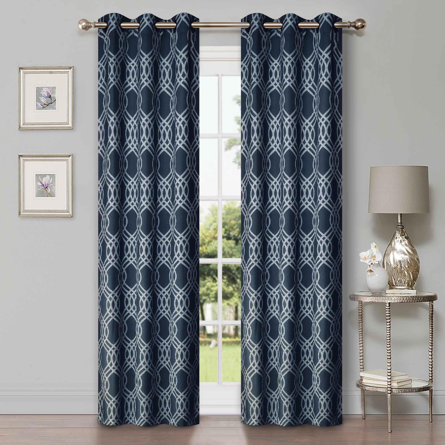 Ribbon Trellis Washable Room Darkening Blackout Curtains. Set of 2