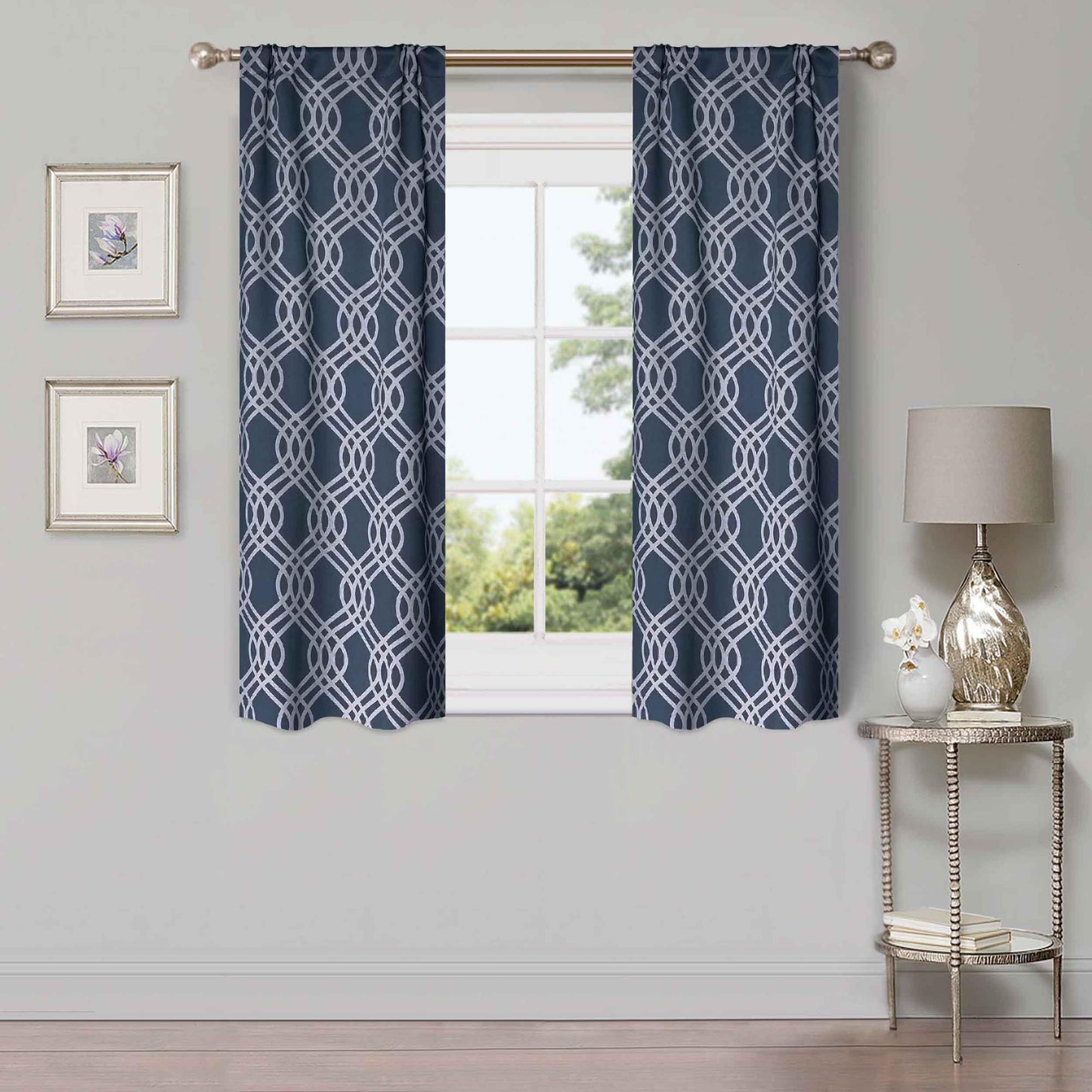 Ribbon Trellis Washable Room Darkening Blackout Curtains. Set of 2