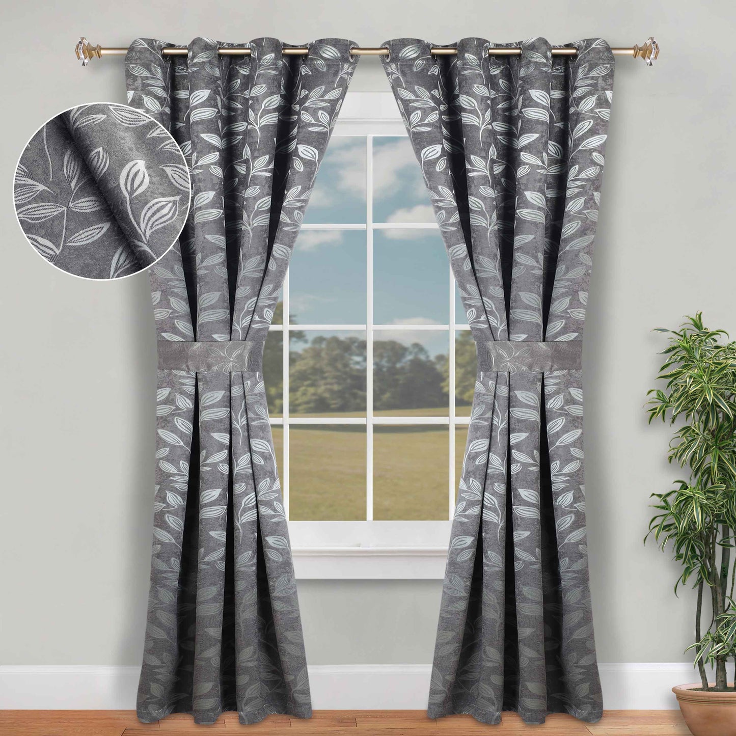 Leaves Room Darkening Washable Blackout Curtain Panels. Set of 2