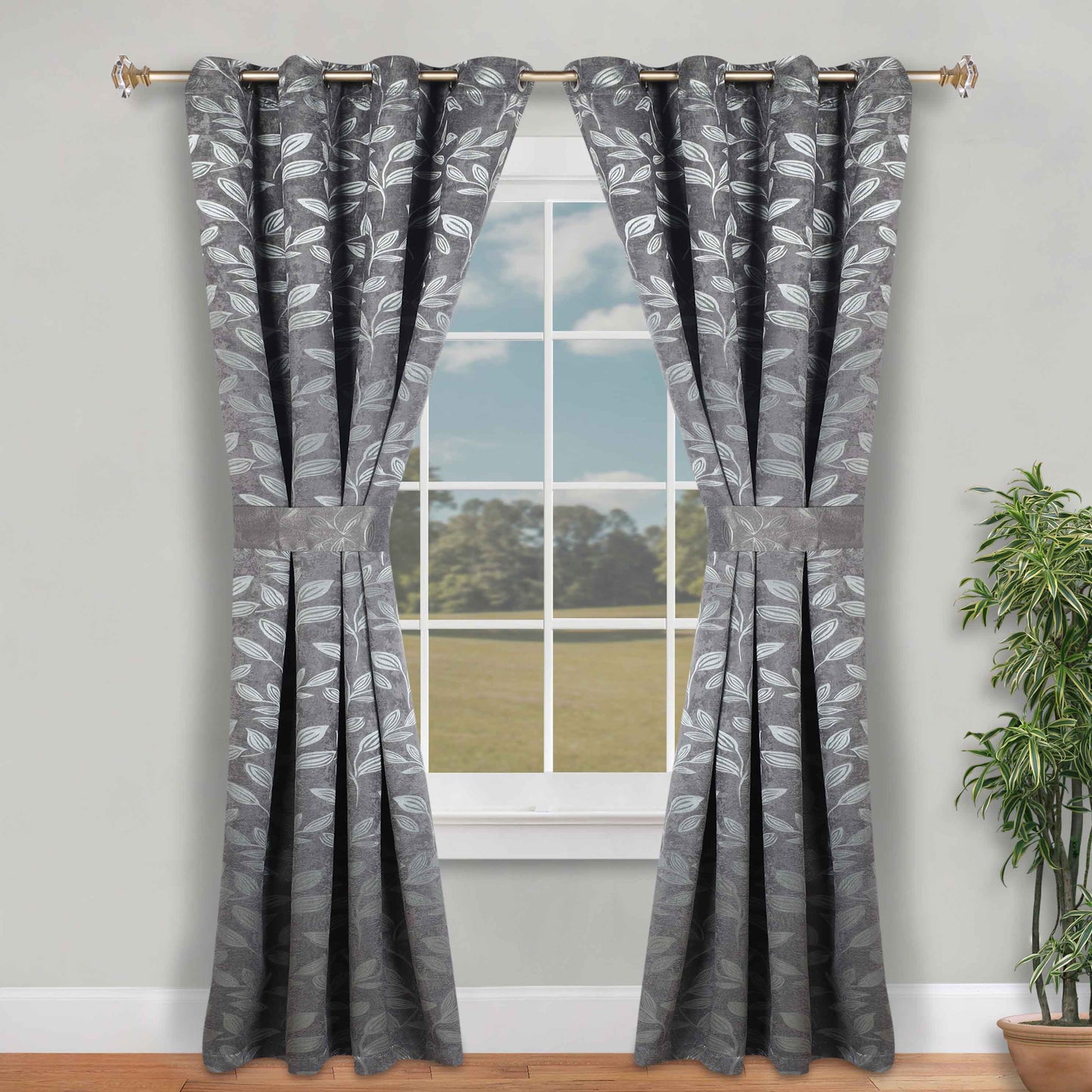 Leaves Room Darkening Washable Blackout Curtain Panels. Set of 2